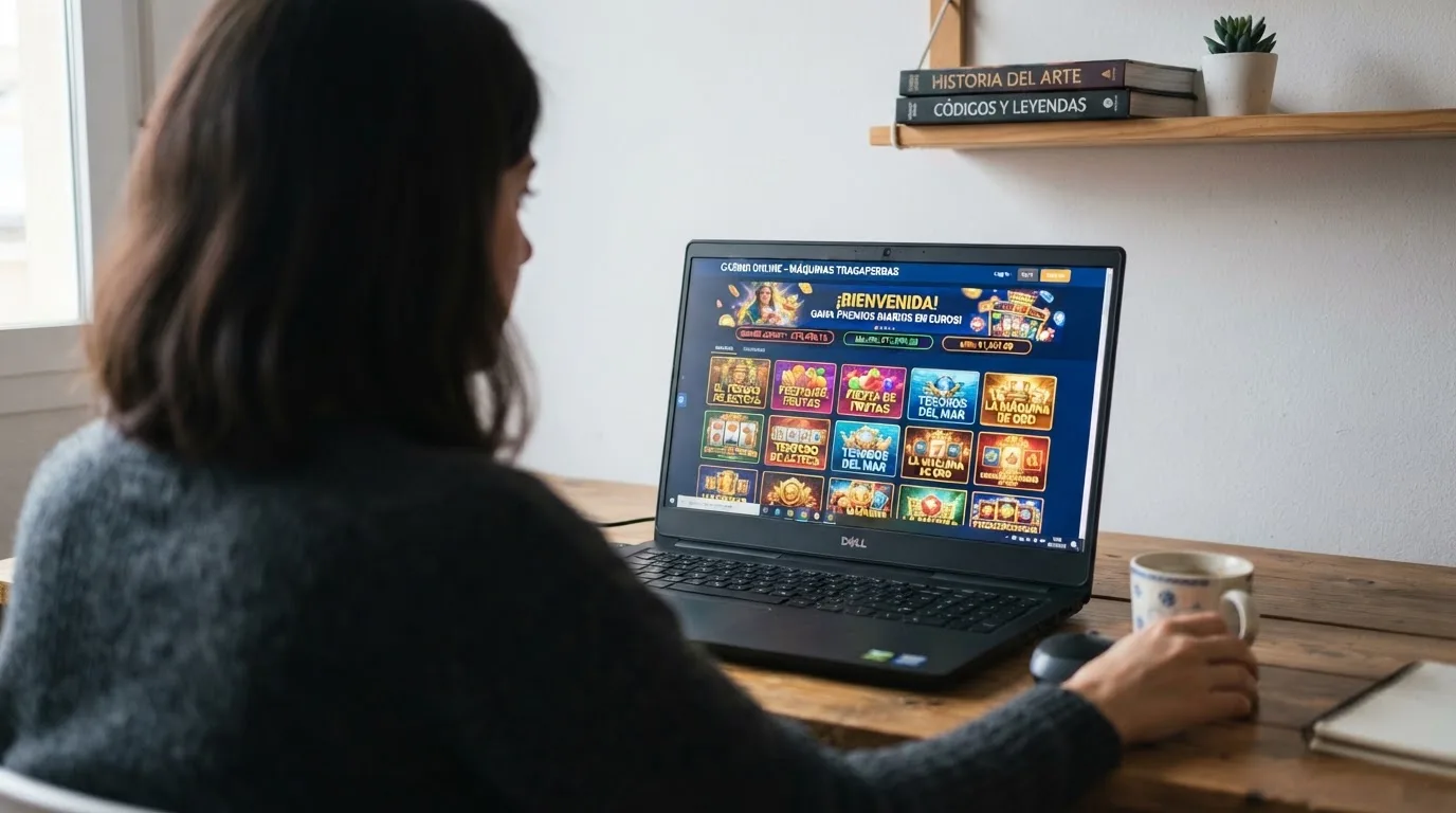 Captura de pantalla del vestíbulo de tragaperras de Playtech en un casino DGOJ con decenas de títulos