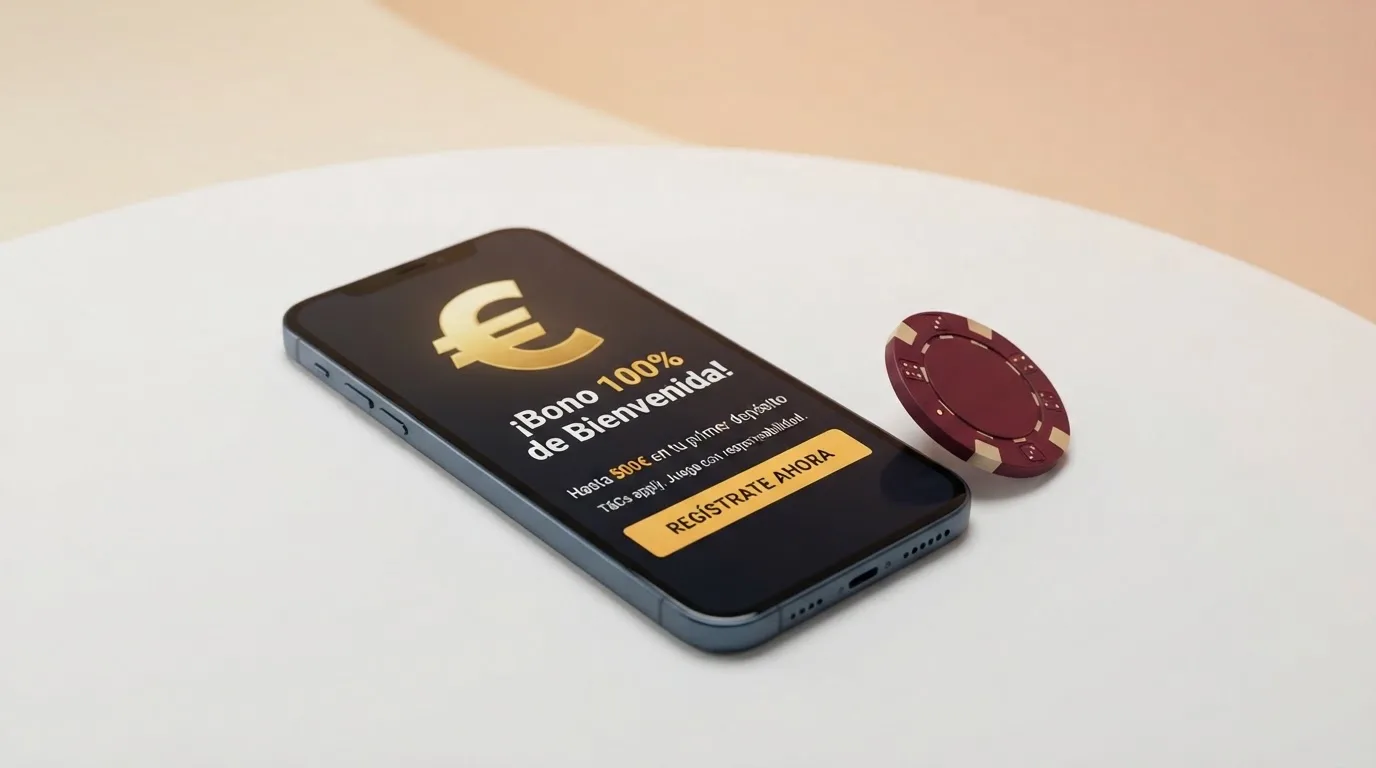 Pantalla de bienvenida de un casino online con Playtech mostrando la oferta de bono de depósito