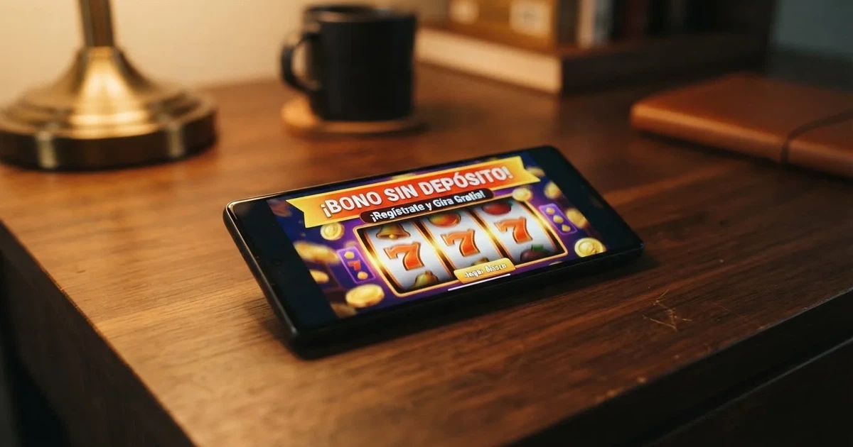 Pantalla de un casino online español mostrando una oferta de bono de bienvenida sin depósito