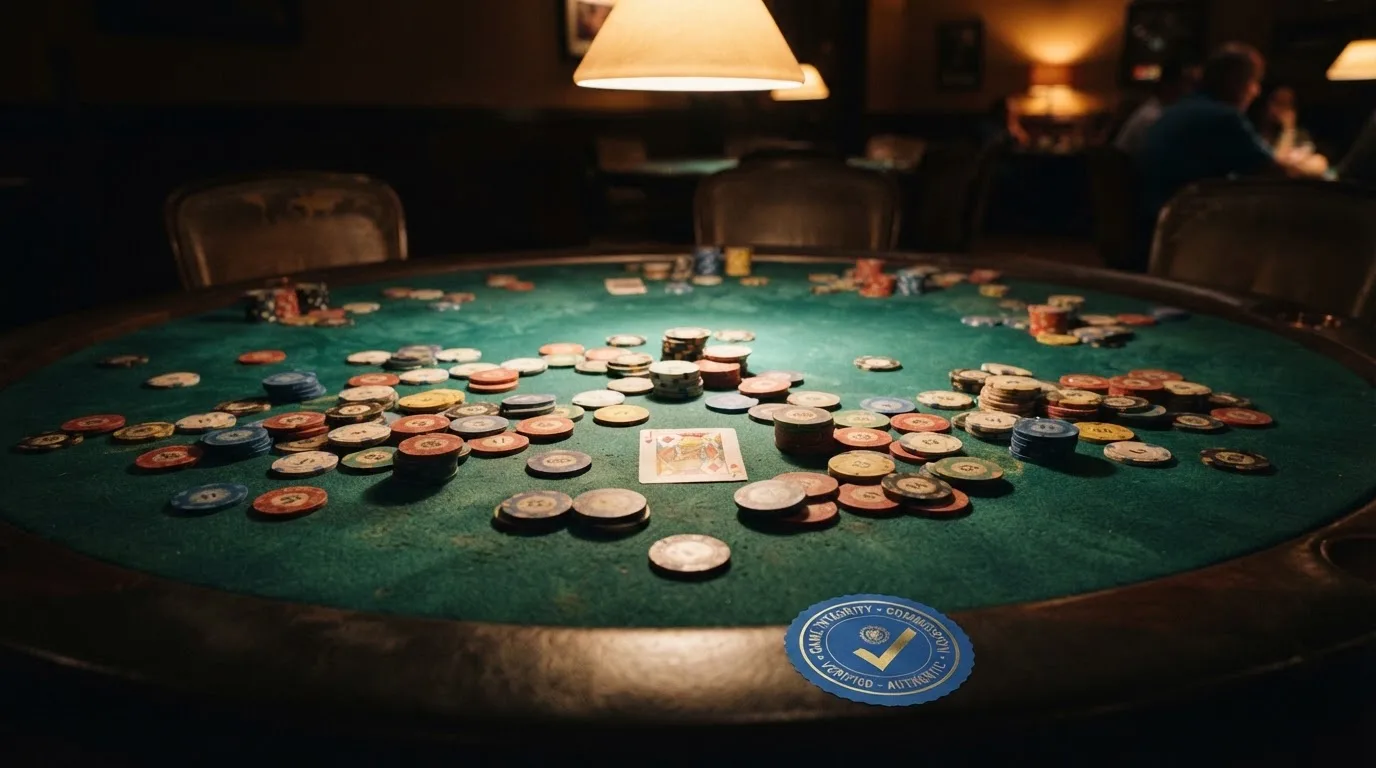 Una tabla comparativa sobre una mesa de juego con fichas de casino de distintos colores representando a cada operador, junto al logotipo de la DGOJ visible en una esquina