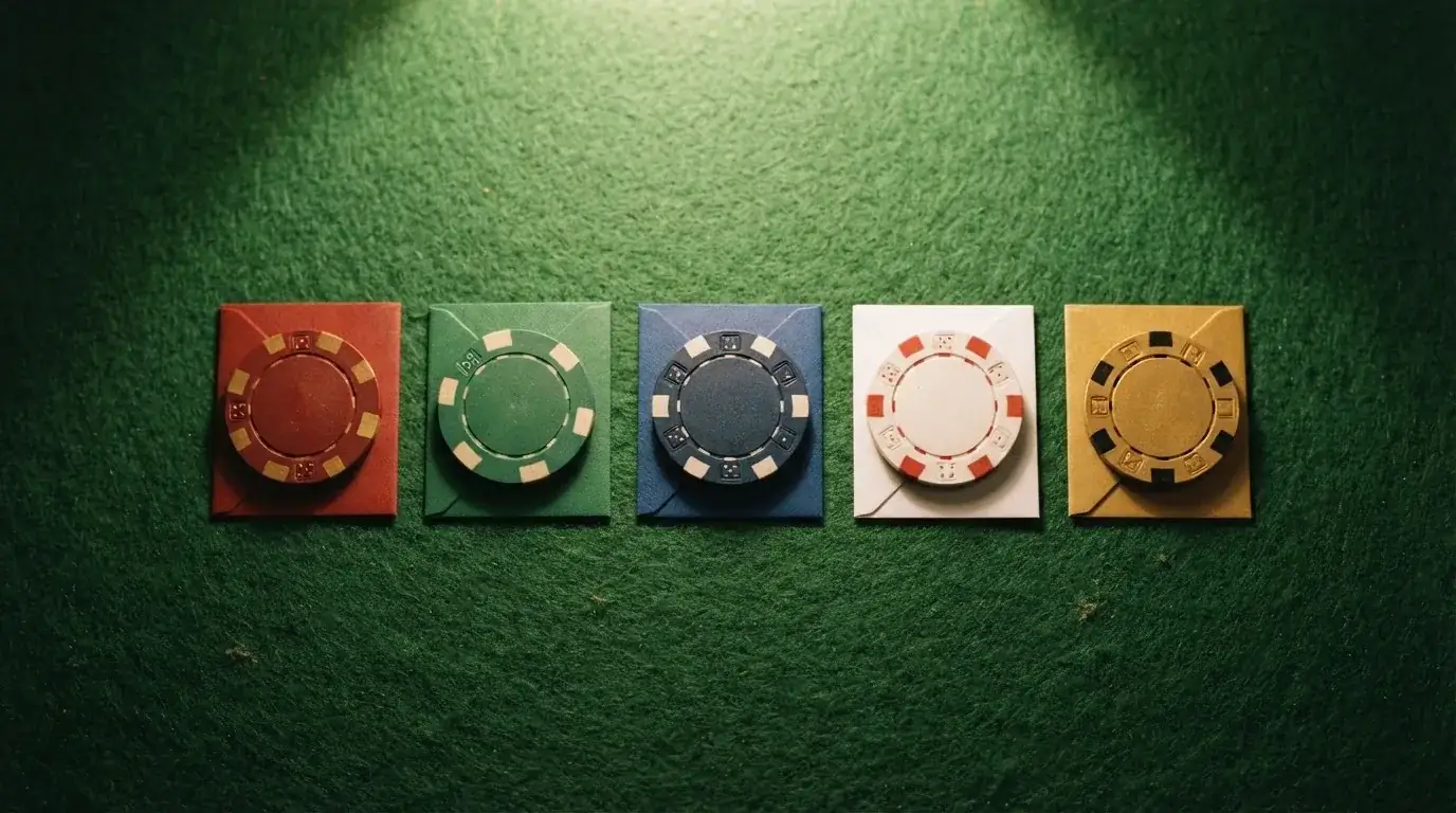 Fichas de casino con su oferta sin depósito destacada, dispuestas en formato de comparativa visual