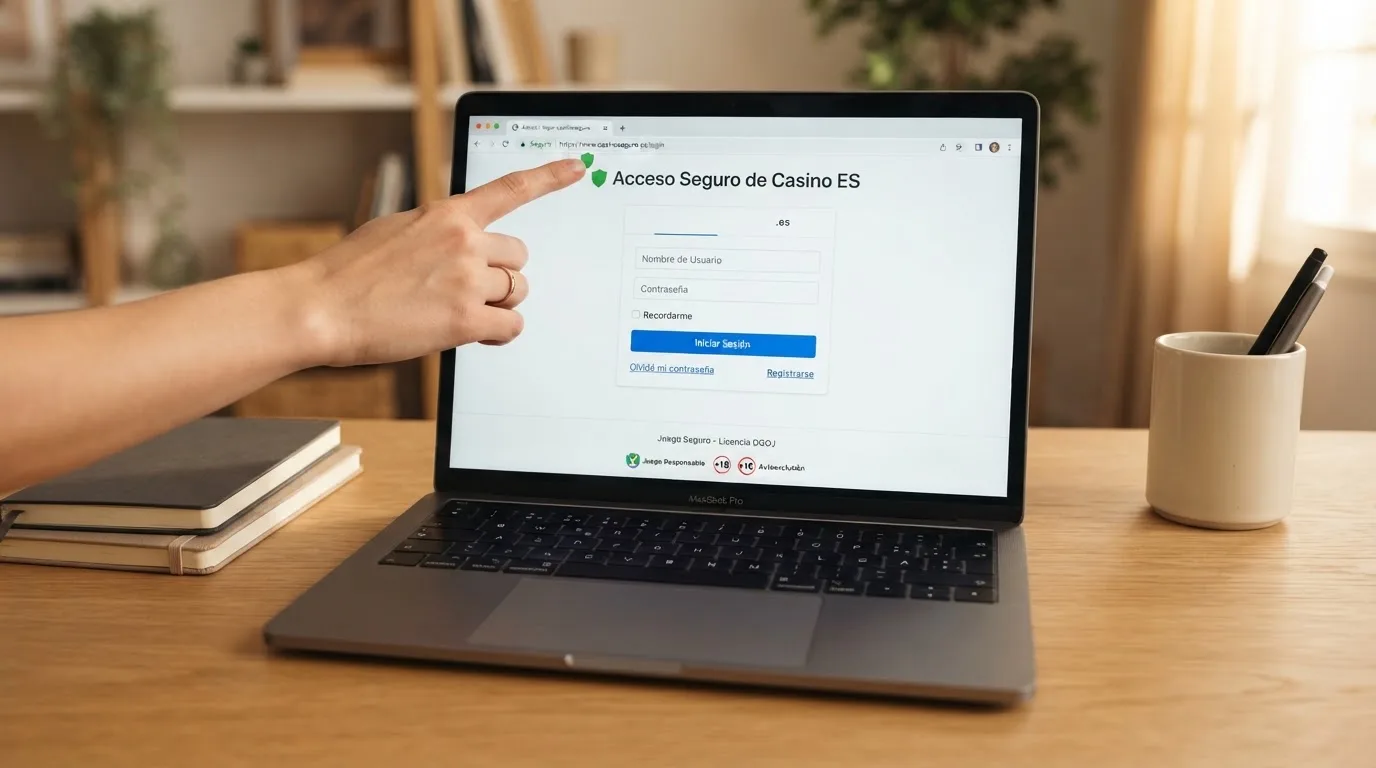 Sello oficial de la Dirección General de Ordenación del Juego y dominio .es visible en la pantalla de un casino online autorizado