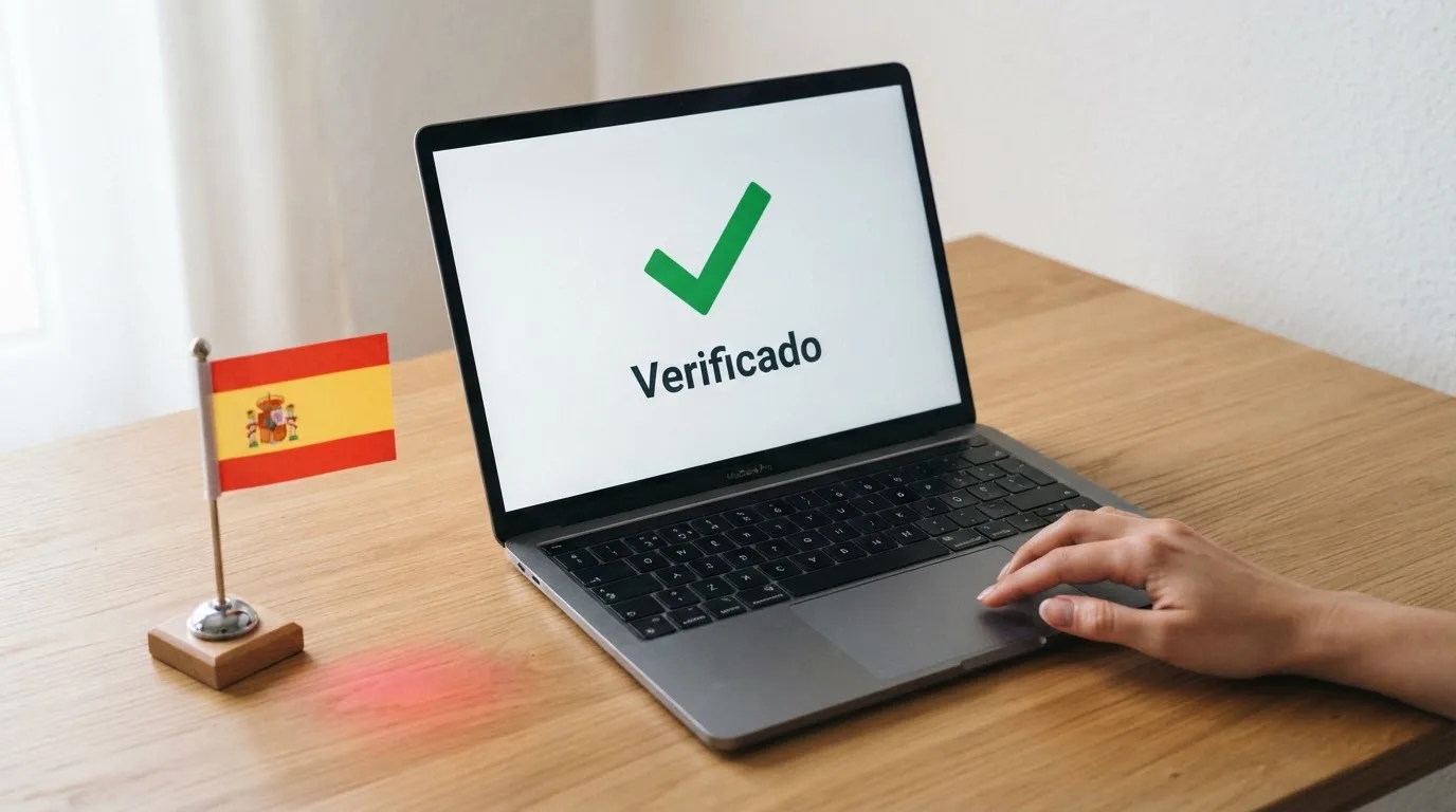 Sello oficial de la Dirección General de Ordenación del Juego sobre un teclado con los colores de la bandera de España