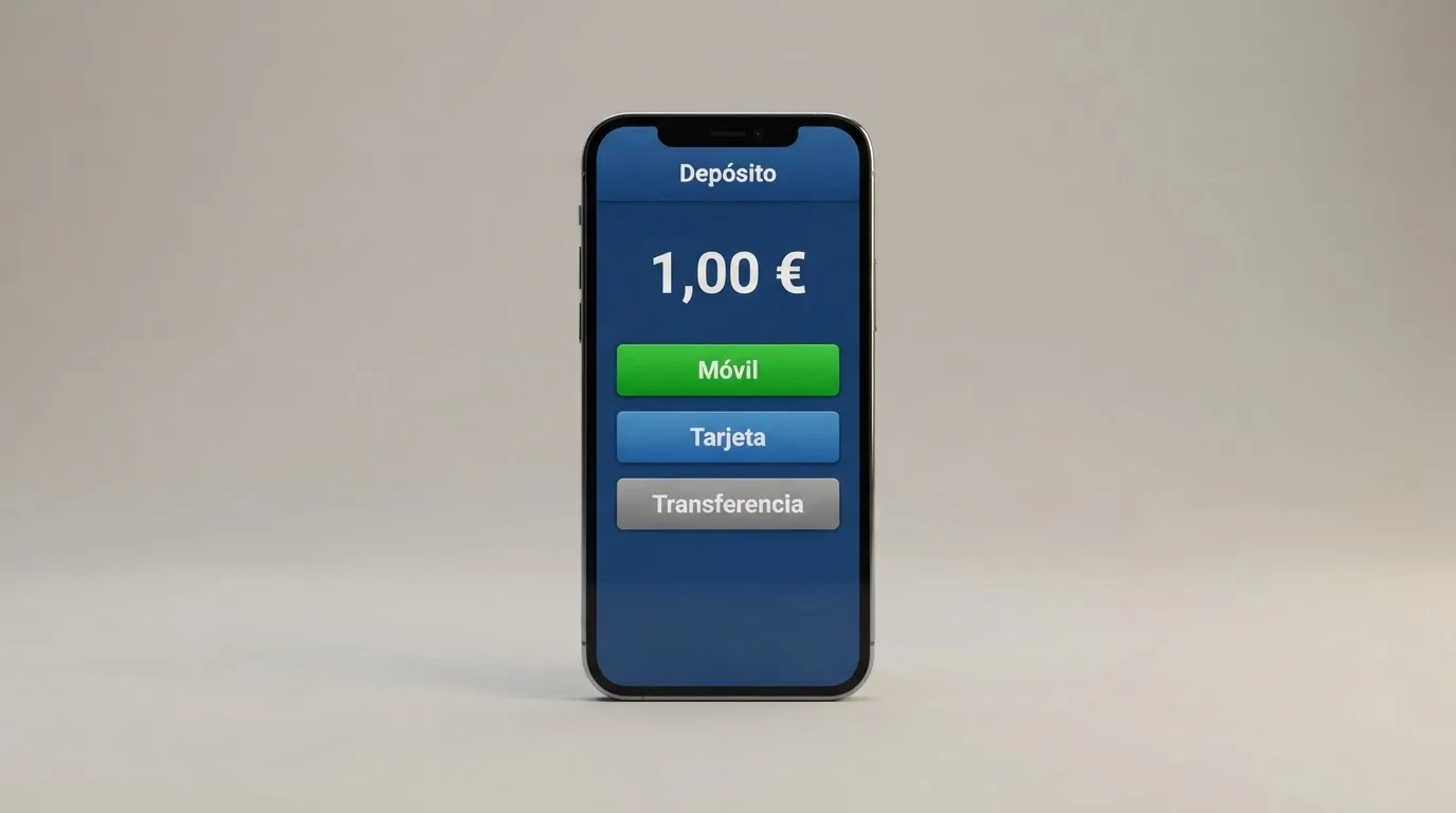 Los logos de Bizum, Visa, Mastercard y una transferencia bancaria alineados junto a un teléfono con la interfaz de pago de un casino