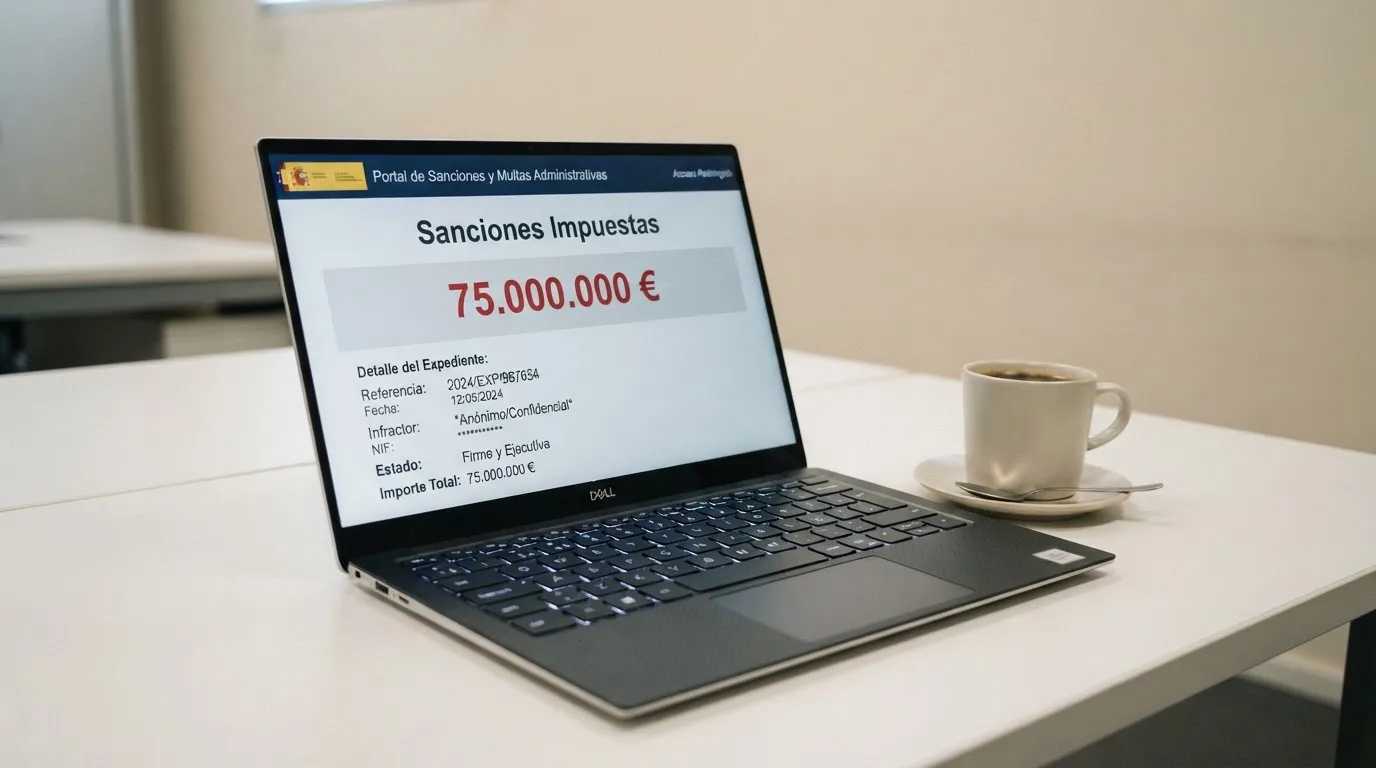 Captura del portal de la DGOJ con el listado de operadores sancionados y las cuantías de las multas impuestas