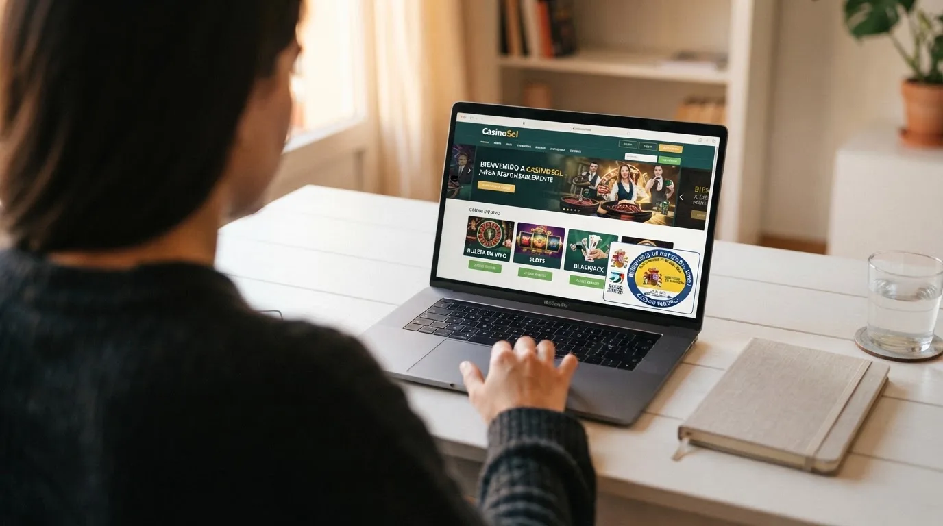 Primer plano del sello de la Dirección General de Ordenación del Juego en el pie de página de un casino online español.